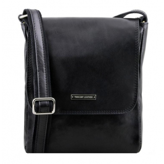 Crossbody kožená taška s poklopom JOHN TL141408 čierna | TUSCANY LEATHER