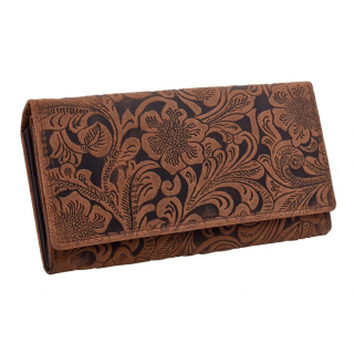 Listová dámska peňaženka s kvetinovým vzorom, hnedá