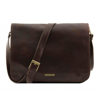 Kožená brašna - double messenger TUSCANY | 90475 tmavohnedá