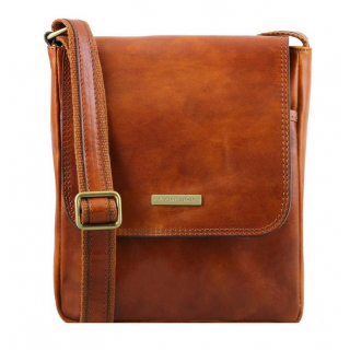 Crossbody kožená taška s poklopom JOHN medová | TUSCANY LEATHER