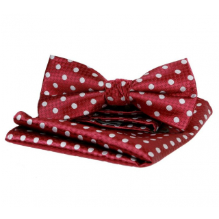 Pánsky motýlik a ozdobná vreckovka, súprava bordová s bodkami