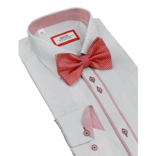 Pánska slim košeľa BEVA šedá s červeným lemom