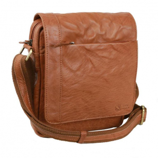 SENDI | Pánska taška na rameno krčený vzor kože 25x21 cm hnedá