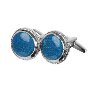 Manžetové gombíky okrúhle, strieborné s modrým očkom