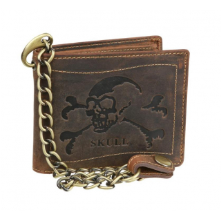 Kožená peňaženka s retiazkou vintage SKULL GreenBurry