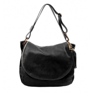 Dámska štýlová kabela TUSCANY SOFT BAG čierna koža