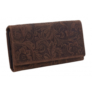 Dámska exkluzívna peňaženka kvetinový vzor, hnedá