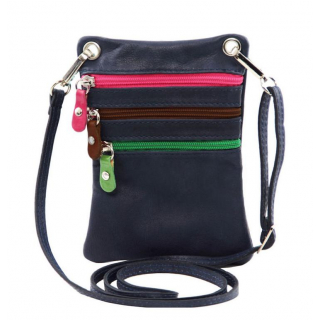 Malá dámska crossbody taška TUSCANY modrá, farebné zipsy