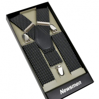 Pánske traky čierne s bielym vzorom NEWSMEN 3,5 cm