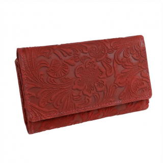 Červená dámska peňaženka s potlačou kvetov, 15 kariet