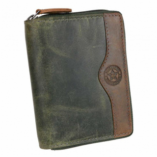 Pánska kožená peňaženka na zips RFID GreenBurry 16 priečinkov