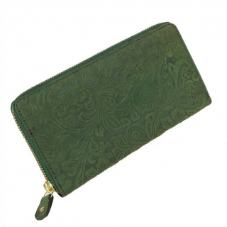 Dámska zelená peňaženka RFID, koža s potlačou
