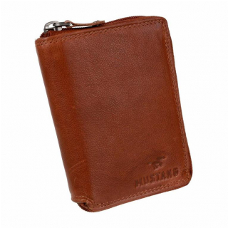 Kožená rfid peňaženka so zipsom MUSTANG, koňaková