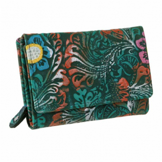 Zelená rfid kožená peňaženka - ručne maľované kvety