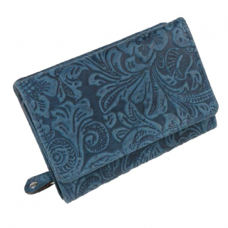 Modrá kožená peňaženka s potlačou kvetov MERCUCIO