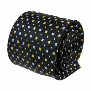 Pánska kravata ORSI V.I.P. hodváb čierna so štvorčekmi