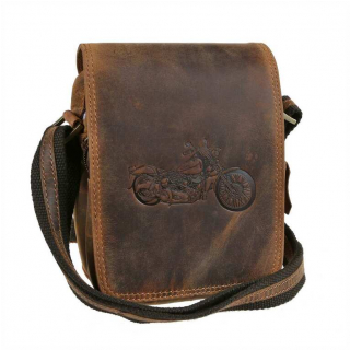 Hnedá kožená crossbody taška MOTOCYKEL 18 x 15 cm