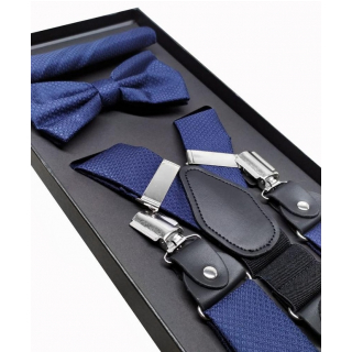 Pánske doplnky 3-dielny set - Modré traky, motýlik, vreckovka