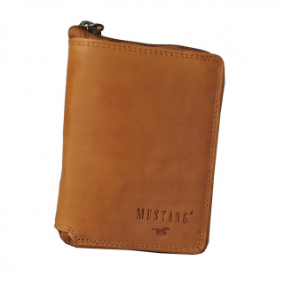 Kožená bezpečnostná peňaženka na zips MUSTANG, camel