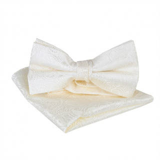 Pánsky motýlik a ozdobná vreckovka, súprava smotanová 