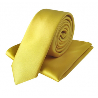 Súprava - Pánska slim kravata s vreckovkou ORSI žltá žiarivá