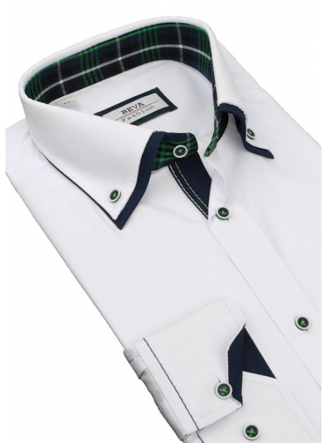 Pánska slim košeľa BEVA biela s modrým podšitím - KozeneDoplnky.sk