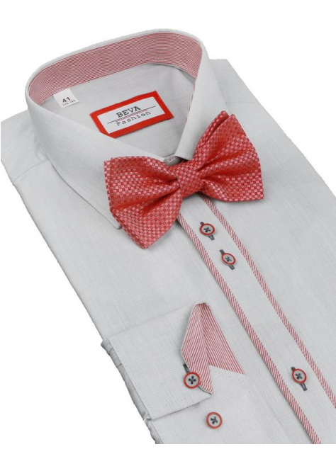 Pánska slim košeľa BEVA šedá s červeným lemom - KozeneDoplnky.sk