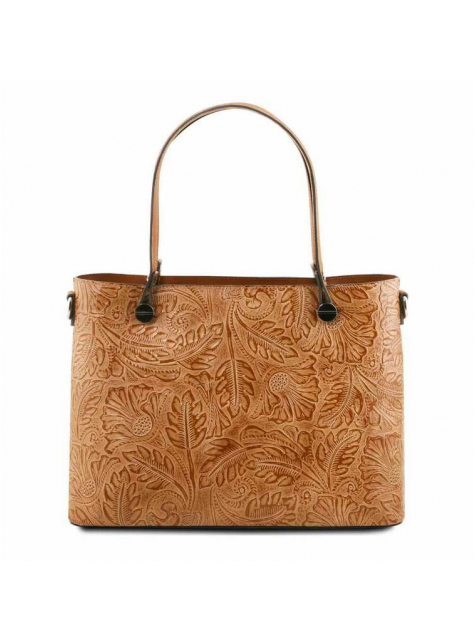 Luxusná hnedá kabelka ATENA s rastlinnou potlačou TUSCANY LEATHER - KozeneDoplnky.sk