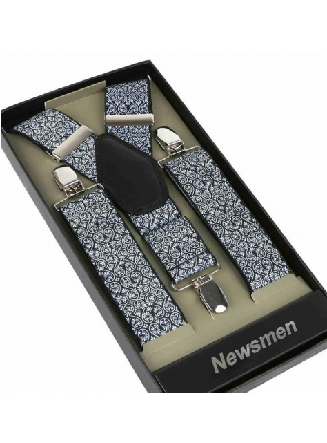 Pánske traky NEWSMEN modro-biele ornamenty - KozeneDoplnky.sk