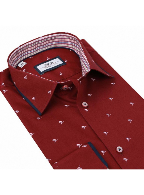 Pánska bordová slim košeľa BEVA dlhý rukáv - KozeneDoplnky.sk