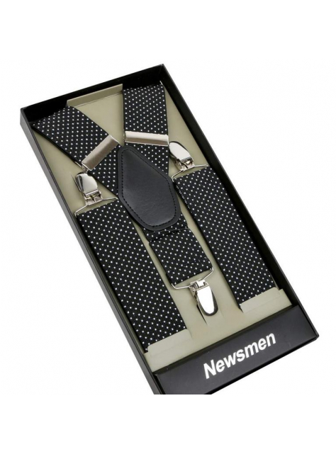 Pánske traky čierne s bielym vzorom NEWSMEN 3,5 cm - KozeneDoplnky.sk