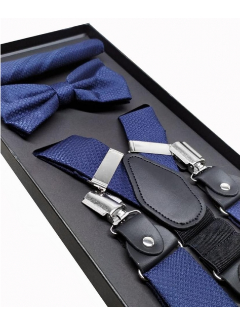 Pánske doplnky 3-dielny set - Modré traky, motýlik, vreckovka - KozeneDoplnky.sk