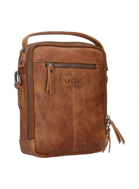 Pánska crossbody s rúčkou a popruhom LAGEN camel 18x22 - KozeneDoplnky.sk