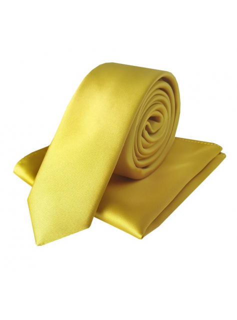 Súprava - Pánska slim kravata s vreckovkou ORSI žltá žiarivá - KozeneDoplnky.sk