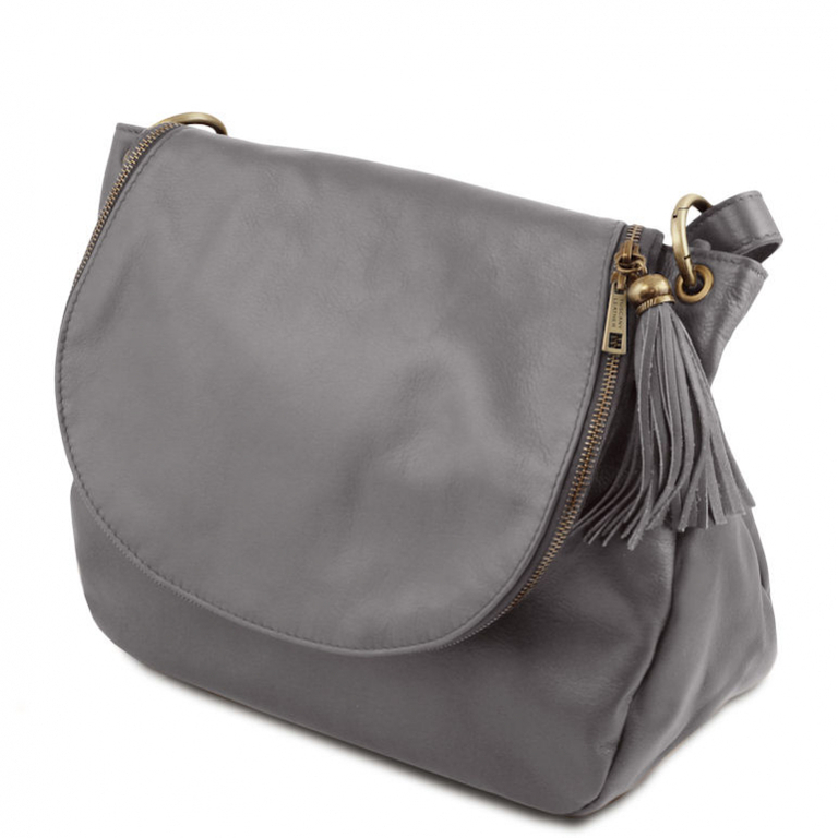 Luxusná dámska kabelka so strapcom TUSCANY BAG SOFT sivá