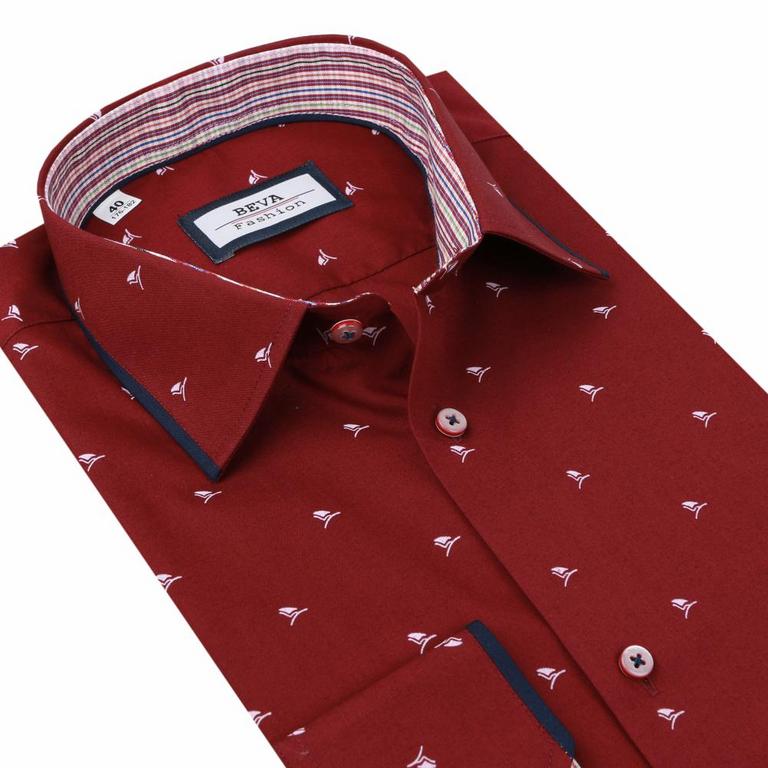 Pánska bordová slim košeľa BEVA dlhý rukáv 38