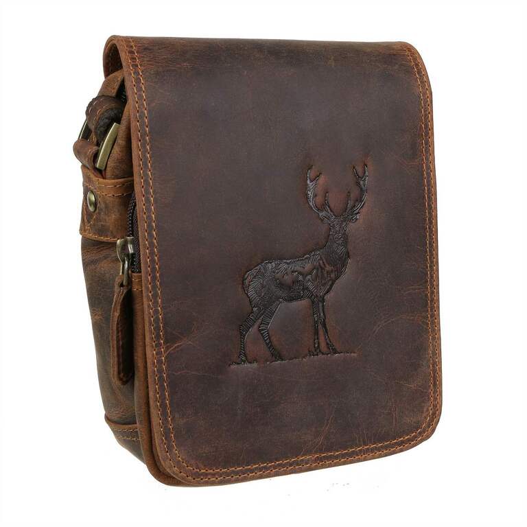 Hnedá kožená crossbody taška JELEŇ 18 x 15 cm