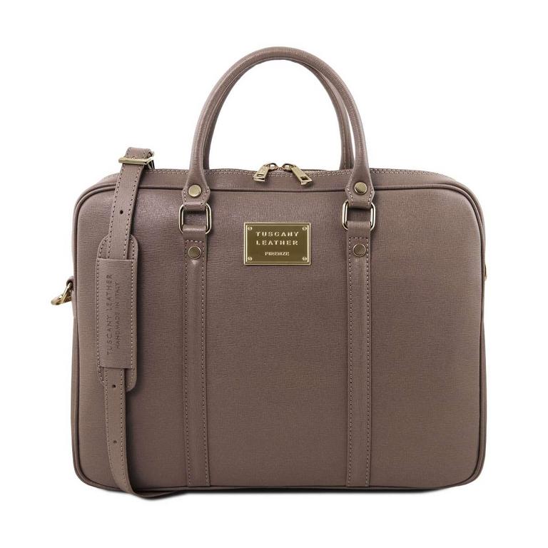 Kožená taška na notebook PRATO SAFFIANO TUSCANY taupe
